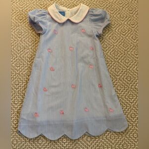 Anavini blue striped dress with pink bunny embroidery